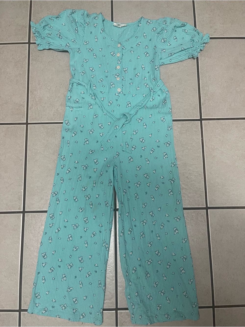 Jessica Simpson Aqua Floral Ribbed Jumpsuit